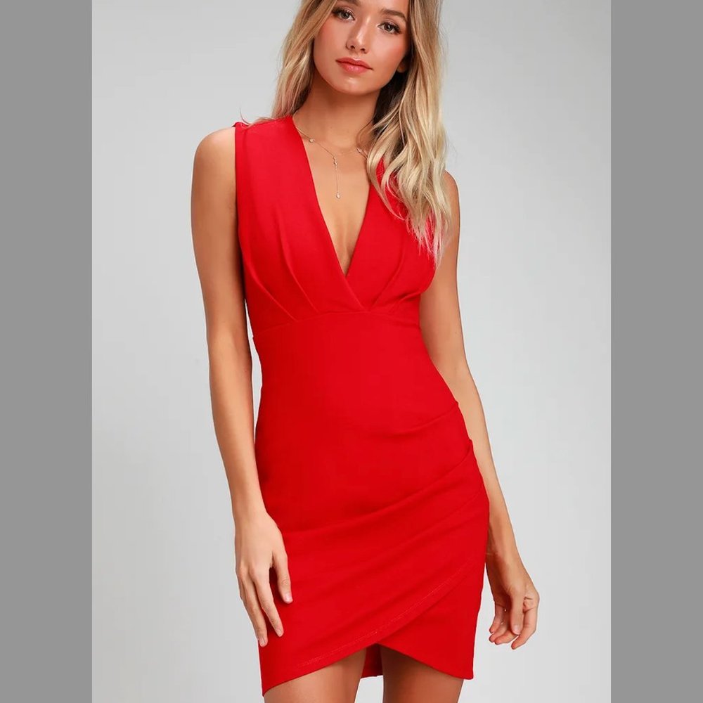 Lulu's Cocktail Hour Red Wrap Dress (Large)